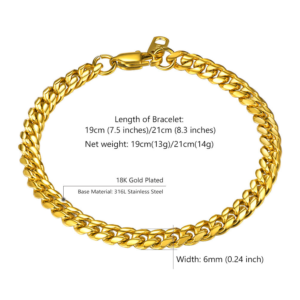 Gold Cuban Link Chain Bracelet - 6mm Width
