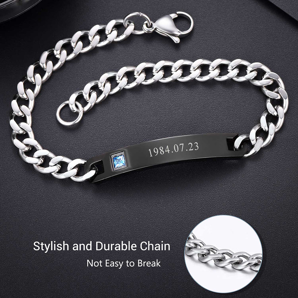 Detailed View of Engraved Name Plate on Chain Bracelet