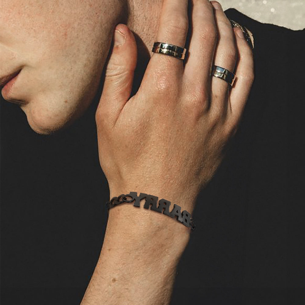 Men Wearing  Name Cuban Chain Bracelet