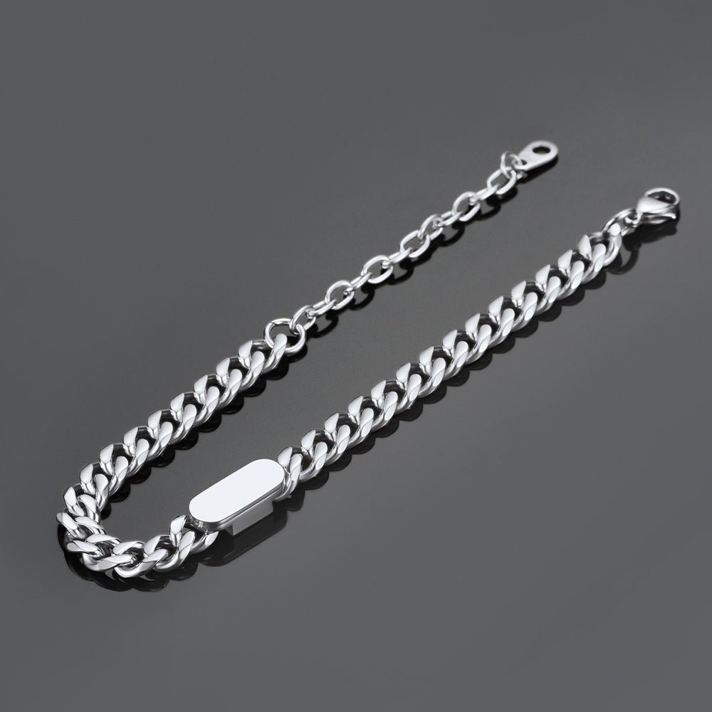 7MM Engraving Name Cuban Link Chain Bracelet for Men