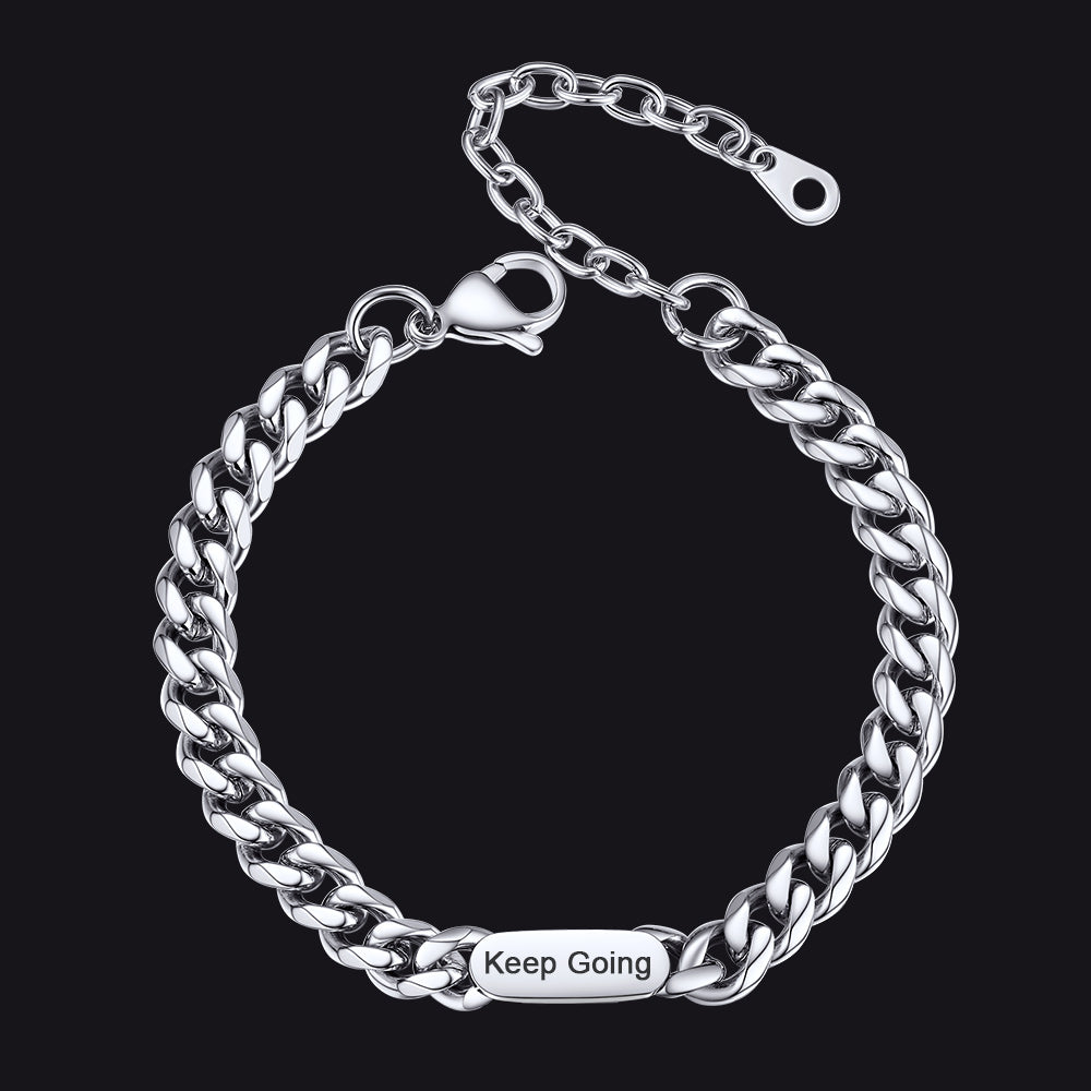 Steel 7MM Custom Engraving Cuban Link Chain Bracelet for Men and Women