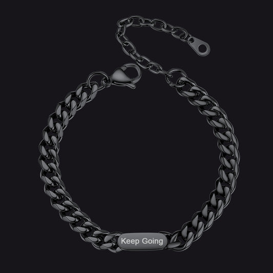 Black 7MM Engraved Cuban Link Chain Bracelet for Men and Women with Custom Name Plateimg