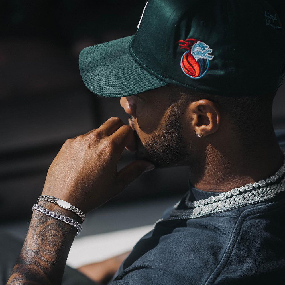 Steel Name Engraved Bracelet Styled on Men'S Hands for Matching Look