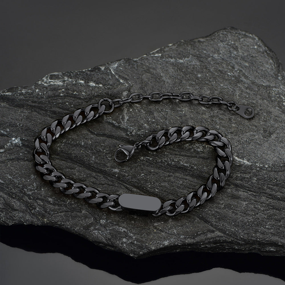 Detailed View of Gold Engraving on 7MM Cuban Link Chain Bracelet