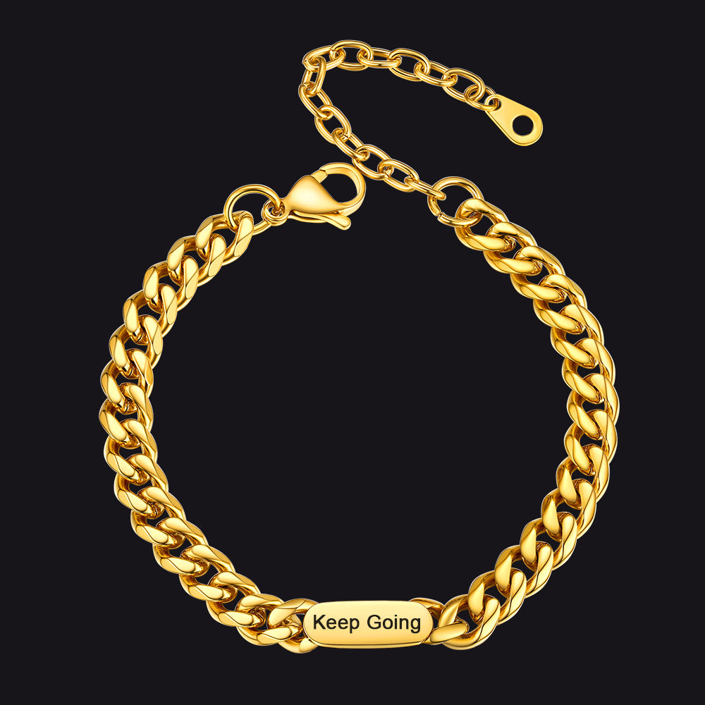 Gold 7MM Personalized Cuban Link Bracelet with Name Engraving for Men and Women