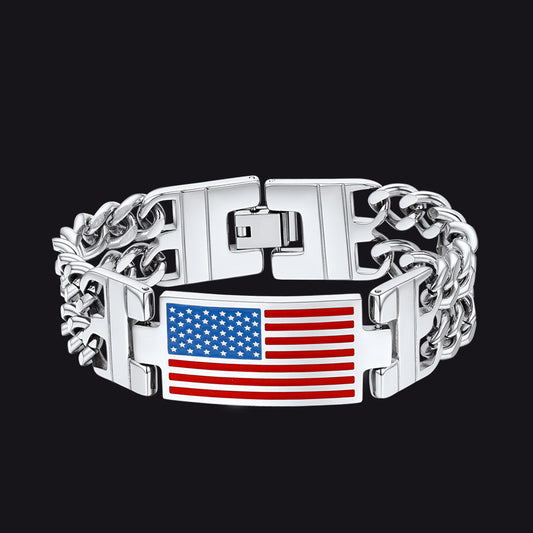 FaithHeart American Flag Bracelet Independence Day Patriot Jewelry Cuban Link Chain FaithHeartimg