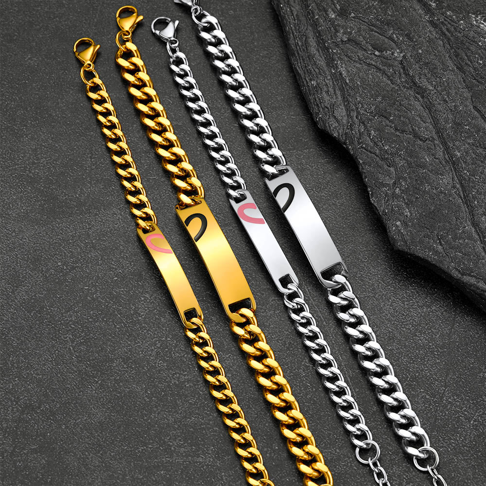 Custom Engraving Heart Couple Link Bracelet for Women Girlfriend Men