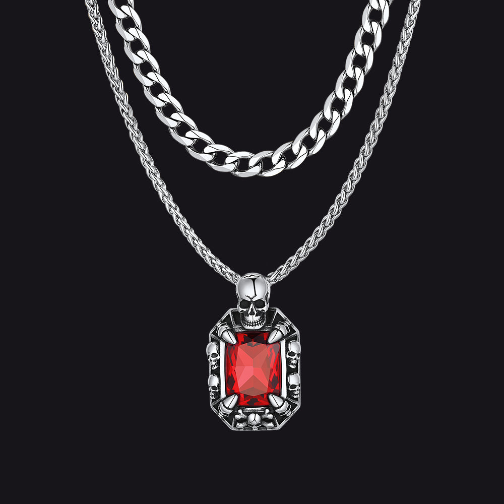 Cuban Curb Chain & Dragon Claw Crystal Necklaces Set for Men