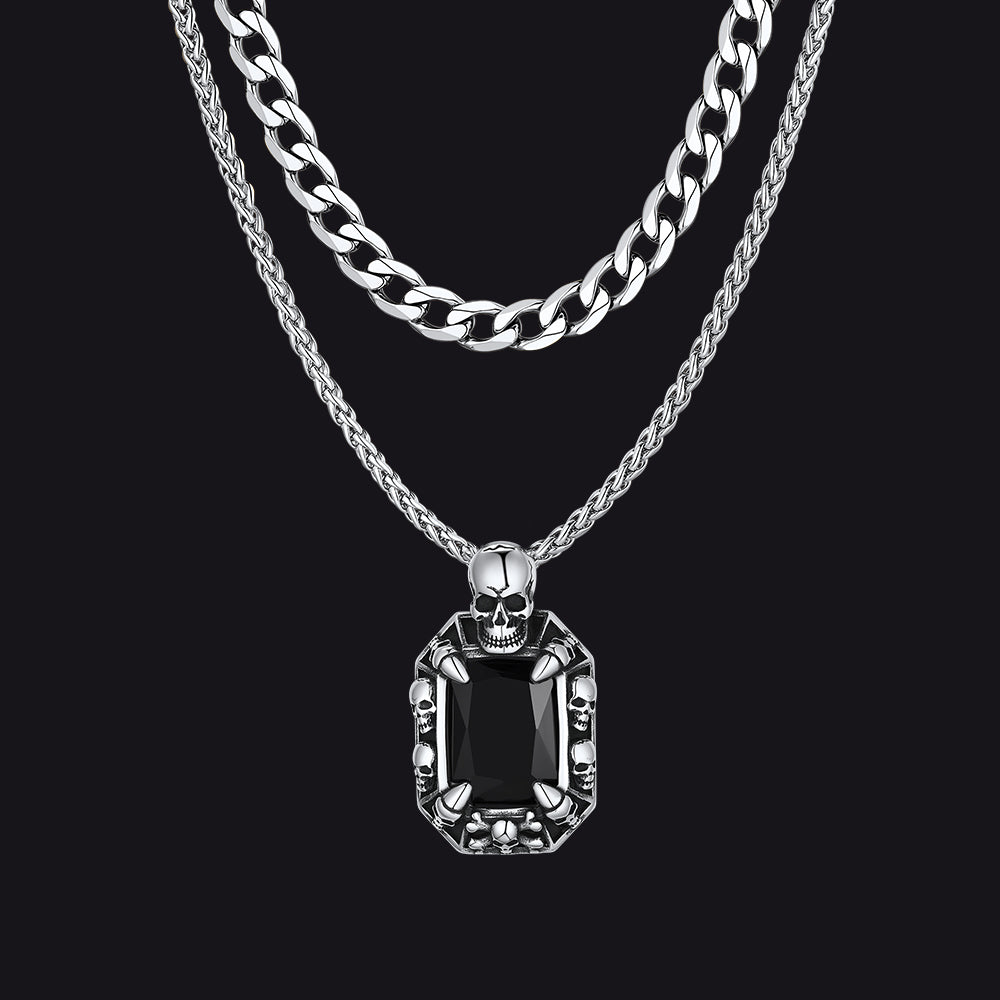 Cuban Curb Chain & Dragon Claw Crystal Necklaces Set for Men