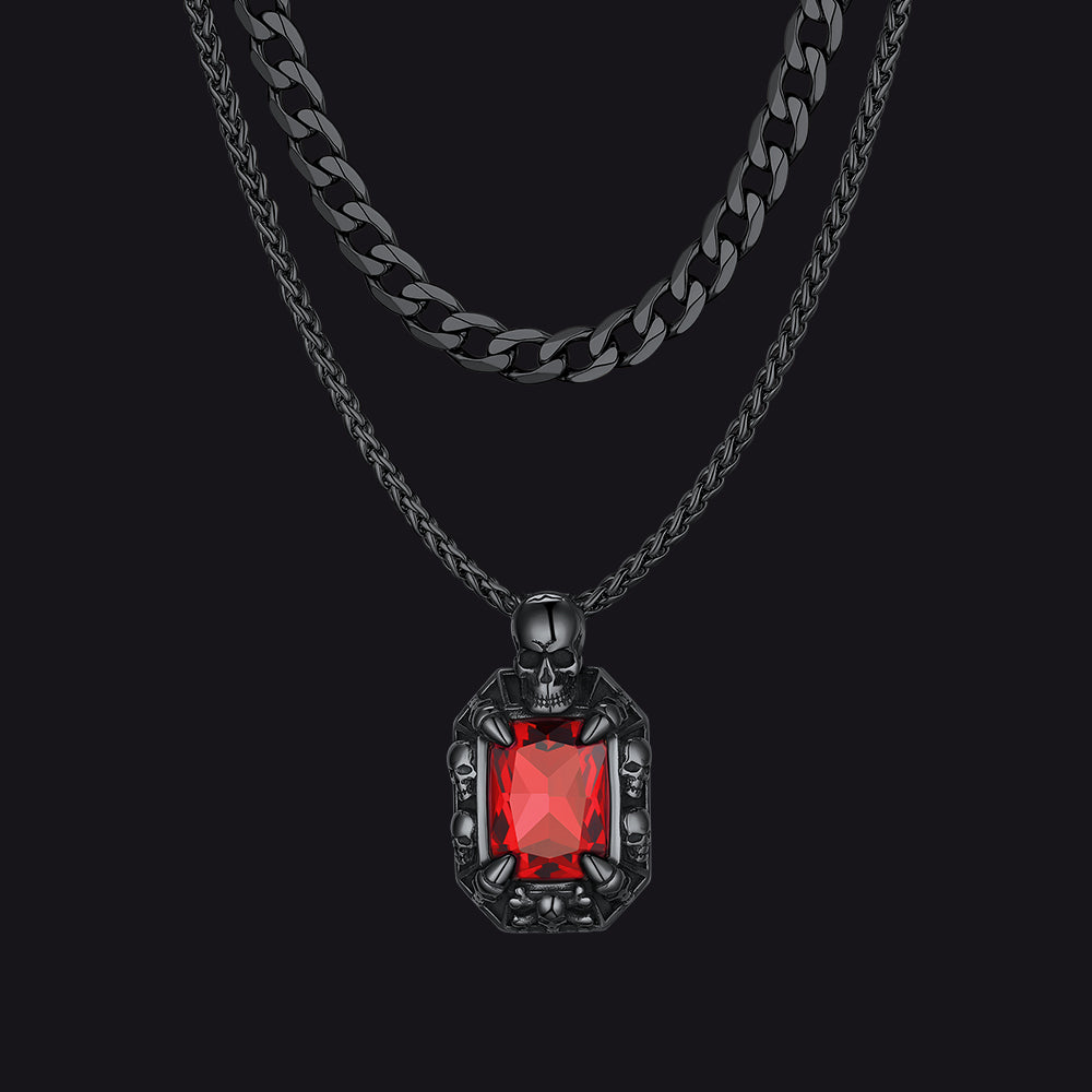 Cuban curb chain and Gothic skull dragon claw crystal necklace set for men