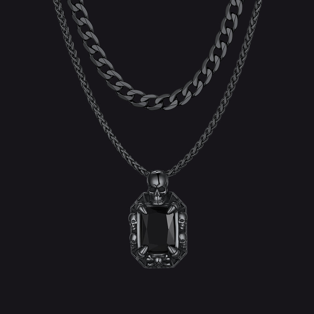 Cuban Curb Chain & Dragon Claw Crystal Necklaces Set for Men