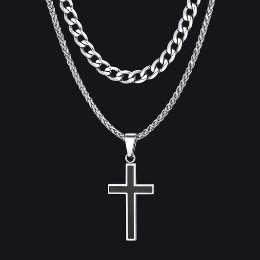 Cuban Chain & Enamel Cross Necklace Layered Necklaces Set for Menimg