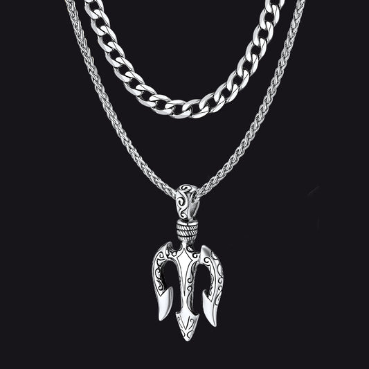 Cuban Chain & Poseidon Trident Layered Necklaces Set for Menimg