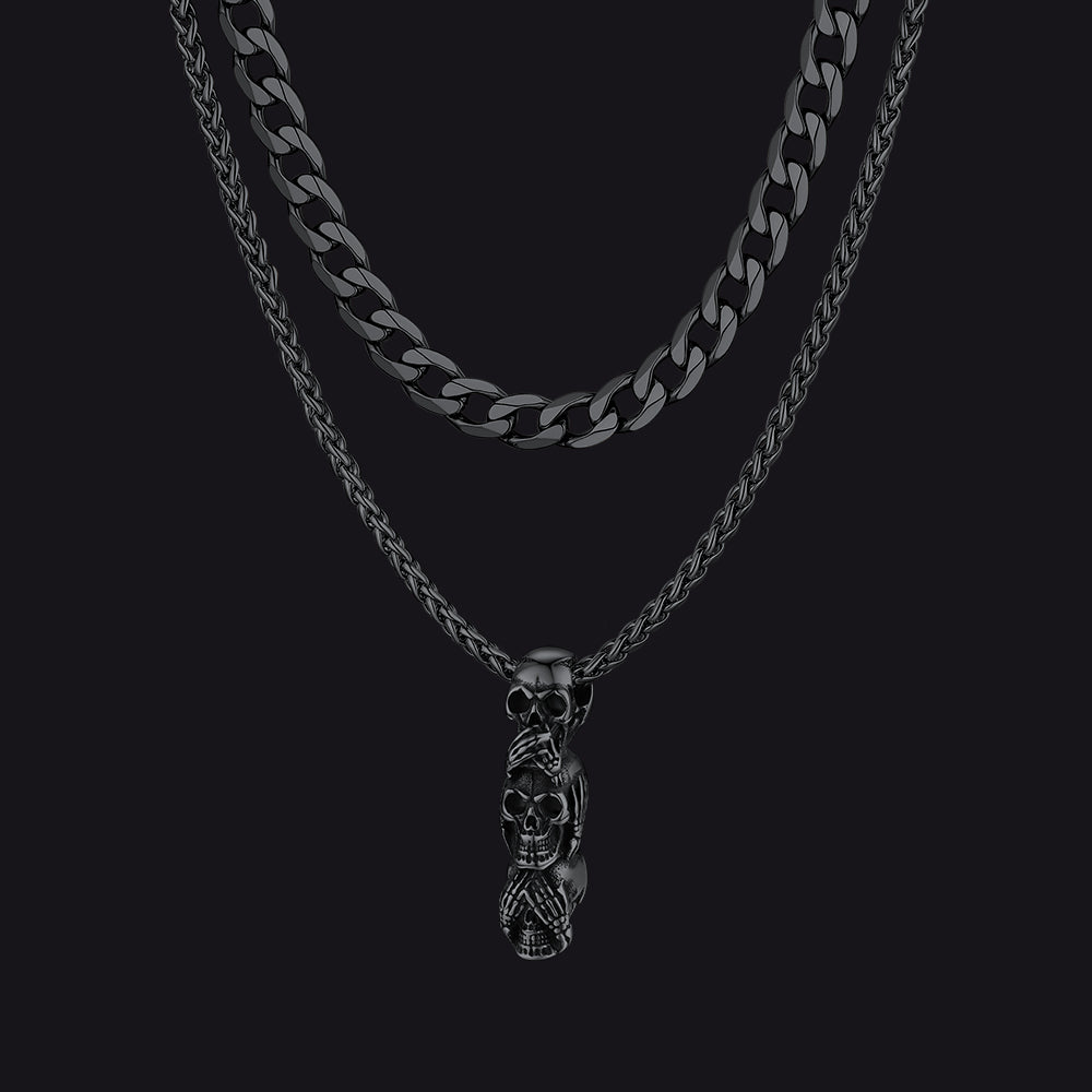 Gothic punk stainless steel skull pendant necklace with chain