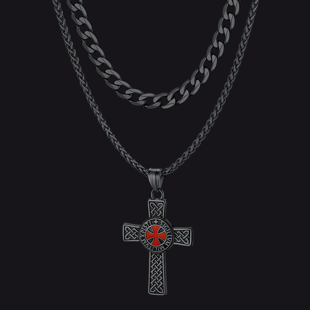 cuban chain templar cross medallion necklace set men
