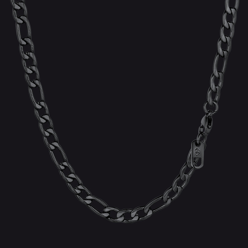 Black Plated 5MM Figaro Link Necklace Unisex Jewelry