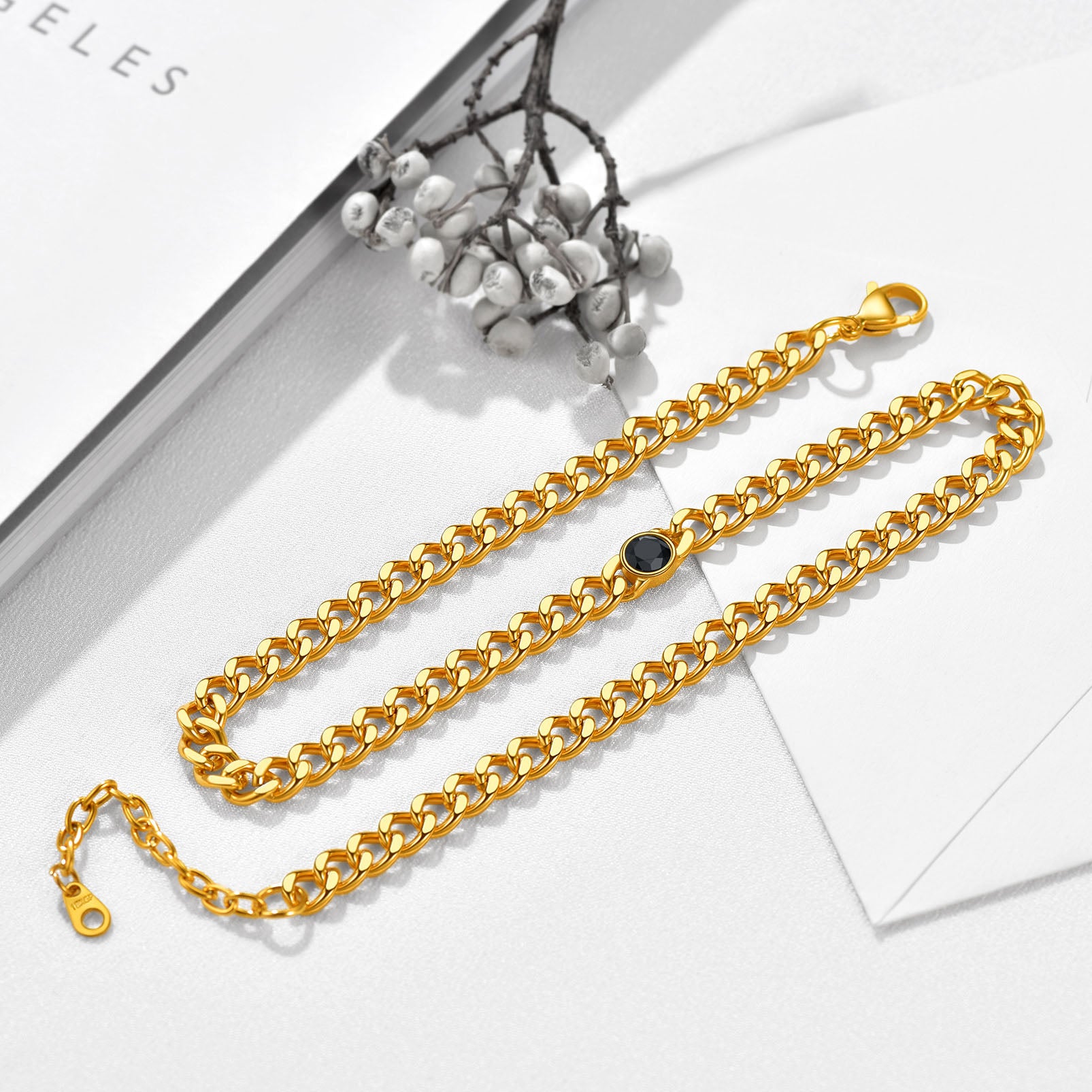 Stainless steel Cuban birthstone necklaces