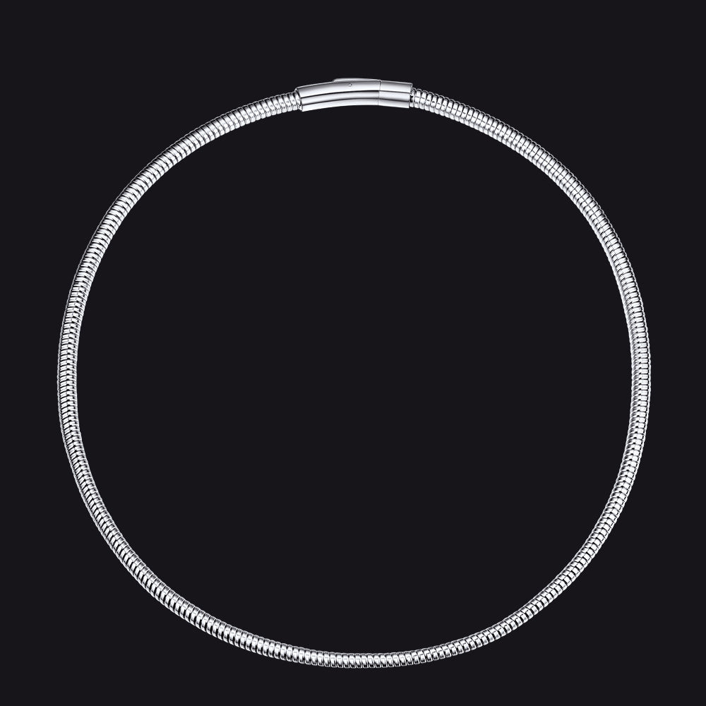 Silver-toned herringbone necklace with flat snake chain design, 5mm width
