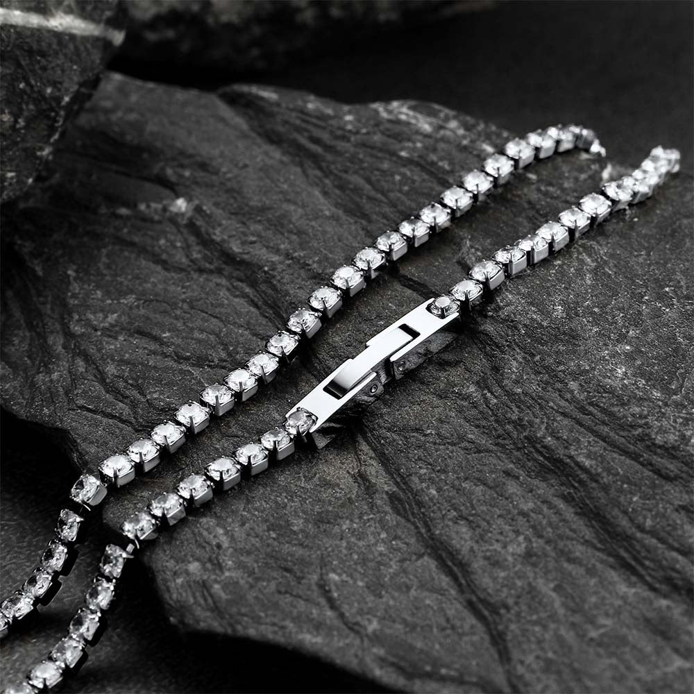 FaithHeart Cubic Zirconia Cut Tennis Necklace Stainless Steel 3mm Bling Chain FaithHeart