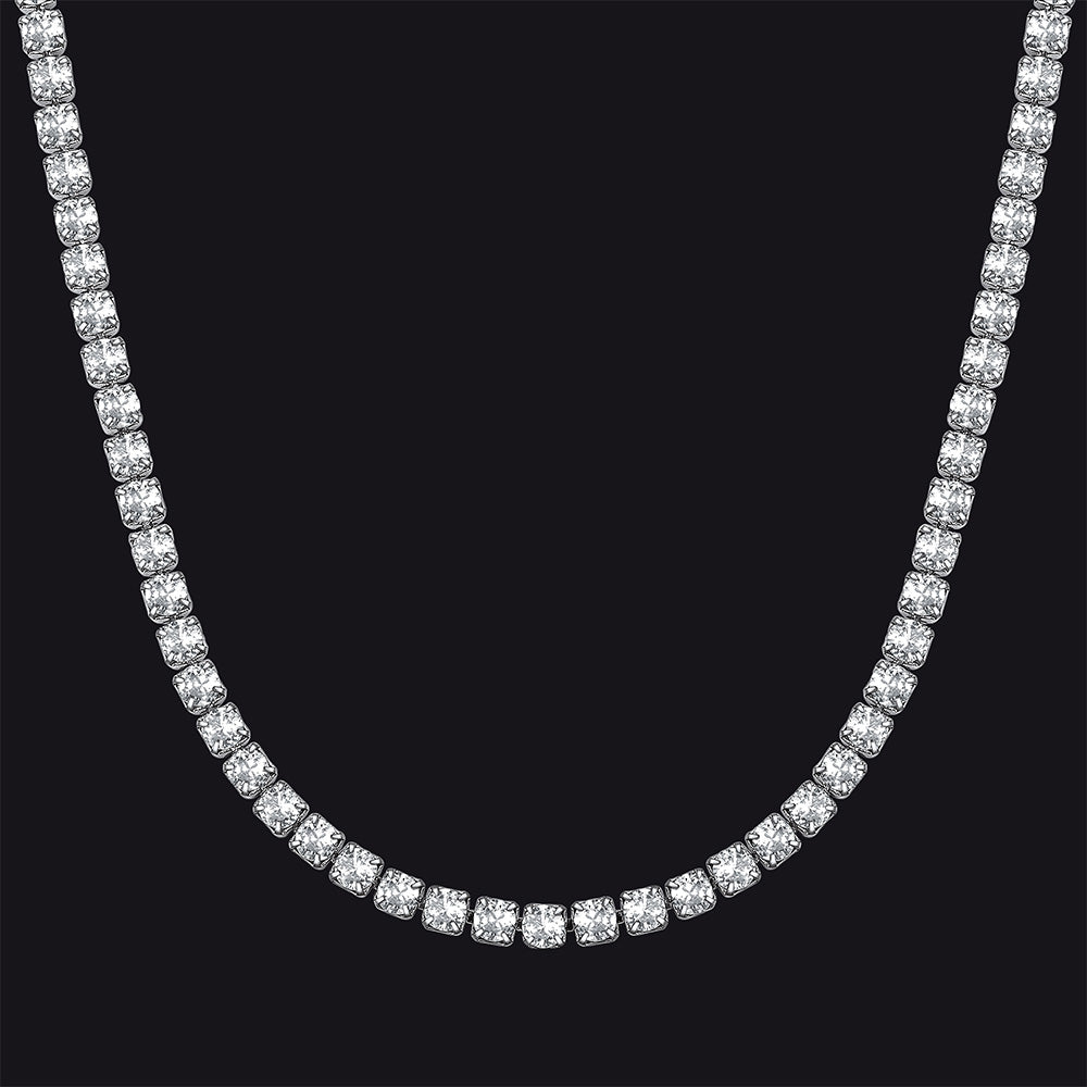 FaithHeart Cubic Zirconia Cut Tennis Necklace Stainless Steel 3mm Bling Chain FaithHeart