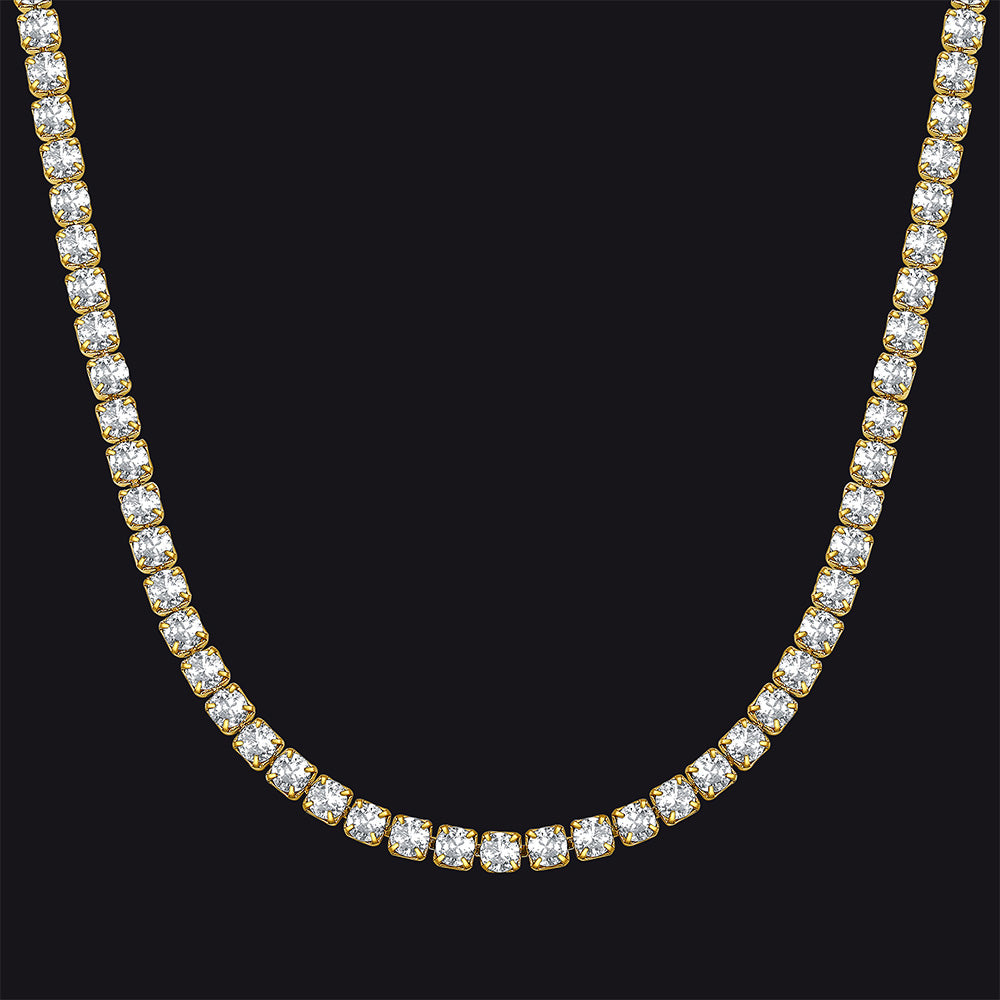 FaithHeart Cubic Zirconia Cut Tennis Necklace Stainless Steel 3mm Bling Chain FaithHeart