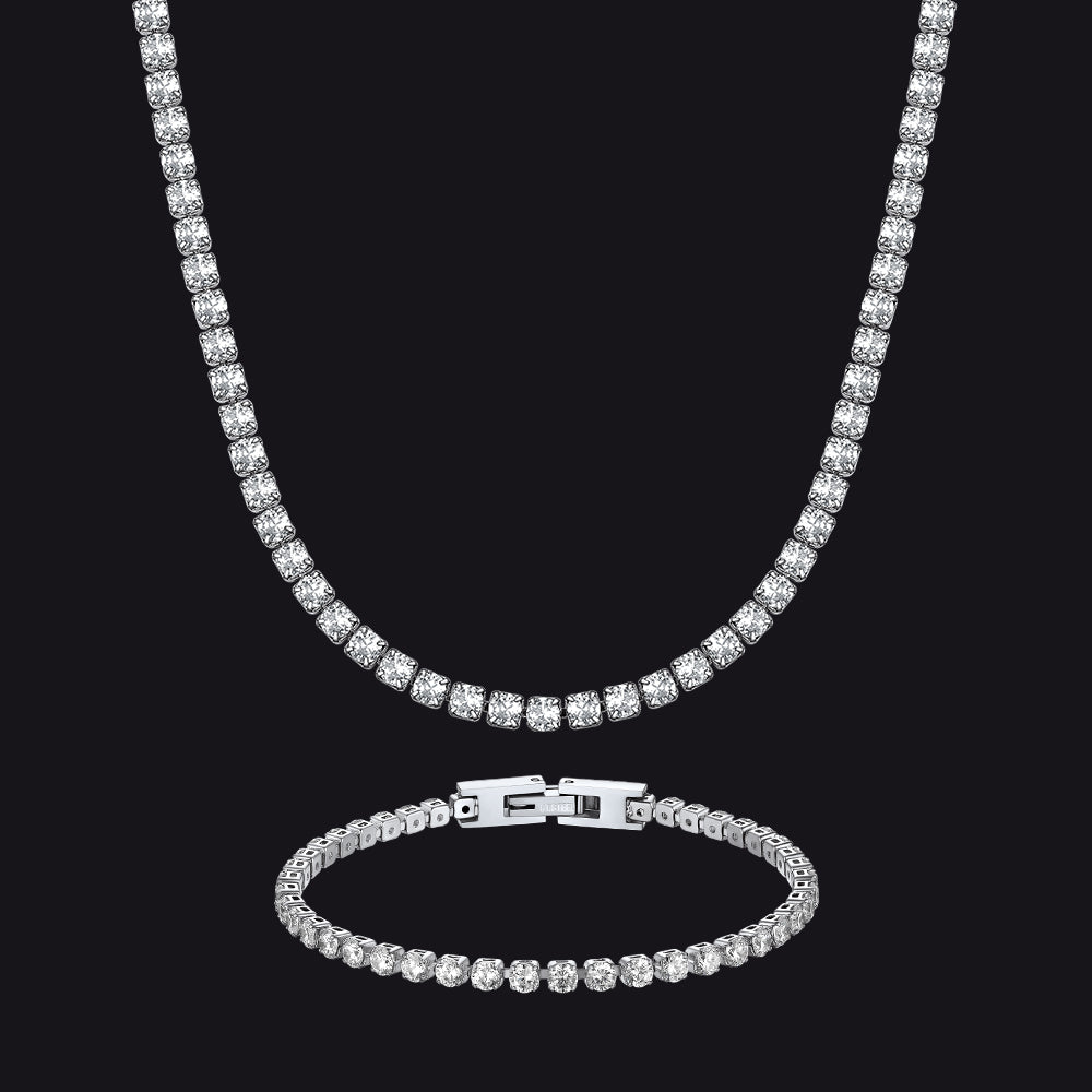 3MM CZ Diamond Cut Tennis Chain & Bracelet Set for Men