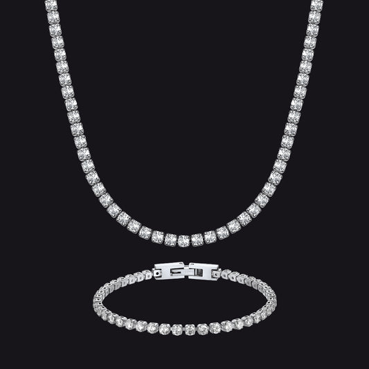 3MM CZ Diamond Cut Tennis Chain & Bracelet Set for Menimg
