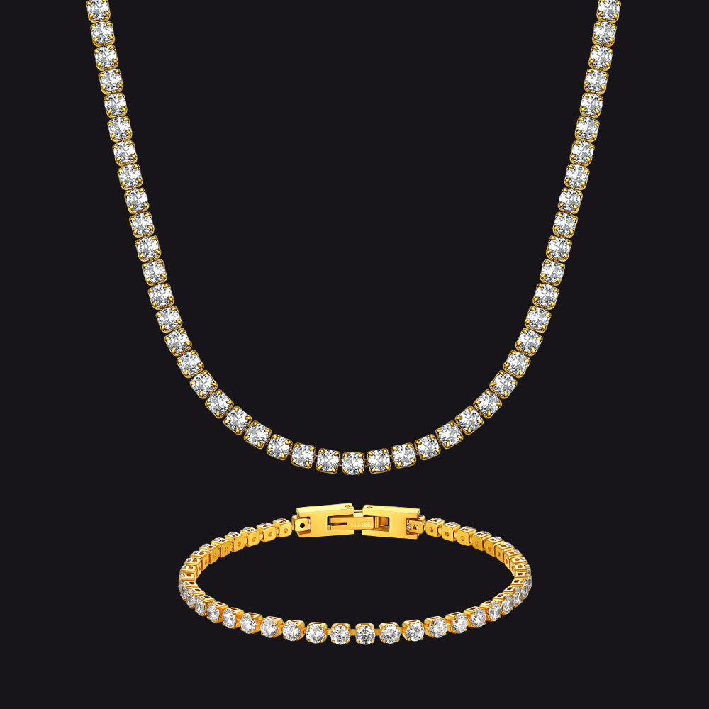 3MM CZ Diamond Cut Tennis Chain & Bracelet Set for Men