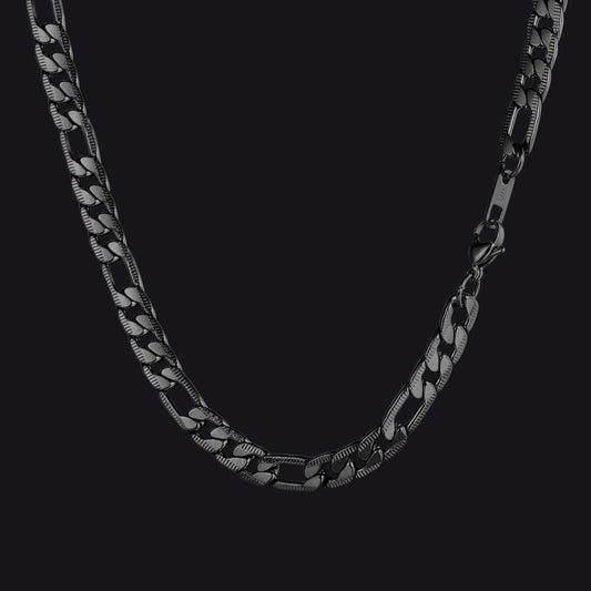 7mm black stainless steel Figaro link chain necklace with sleek finishimg