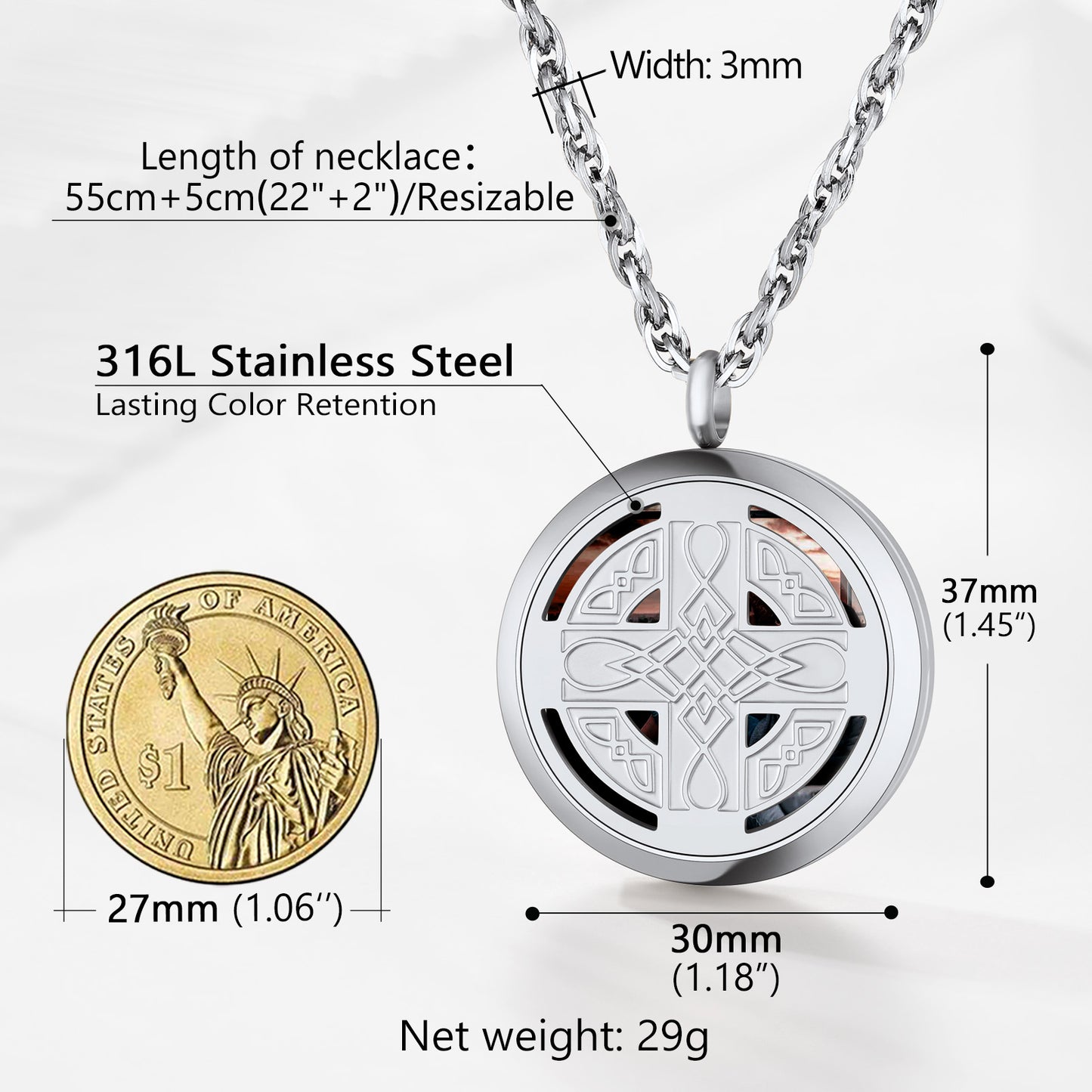 Custom Picture Celtic Knot Cross Locket Aromatherapy Essential Oil Necklaces