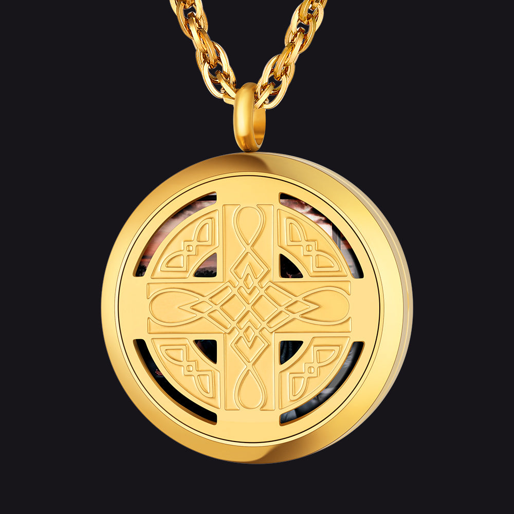 Gold Custom Picture Celtic Knot Cross Locket Aromatherapy Essential Oil Necklaces
