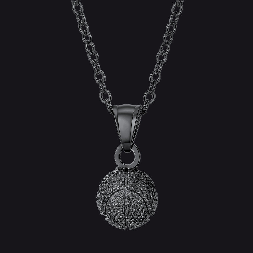 Black Basketball Necklace Sports Pendants for Men Ball Fans
