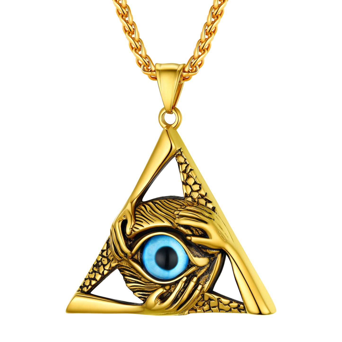 Gold Triangle Evil Eye Pendant Necklace