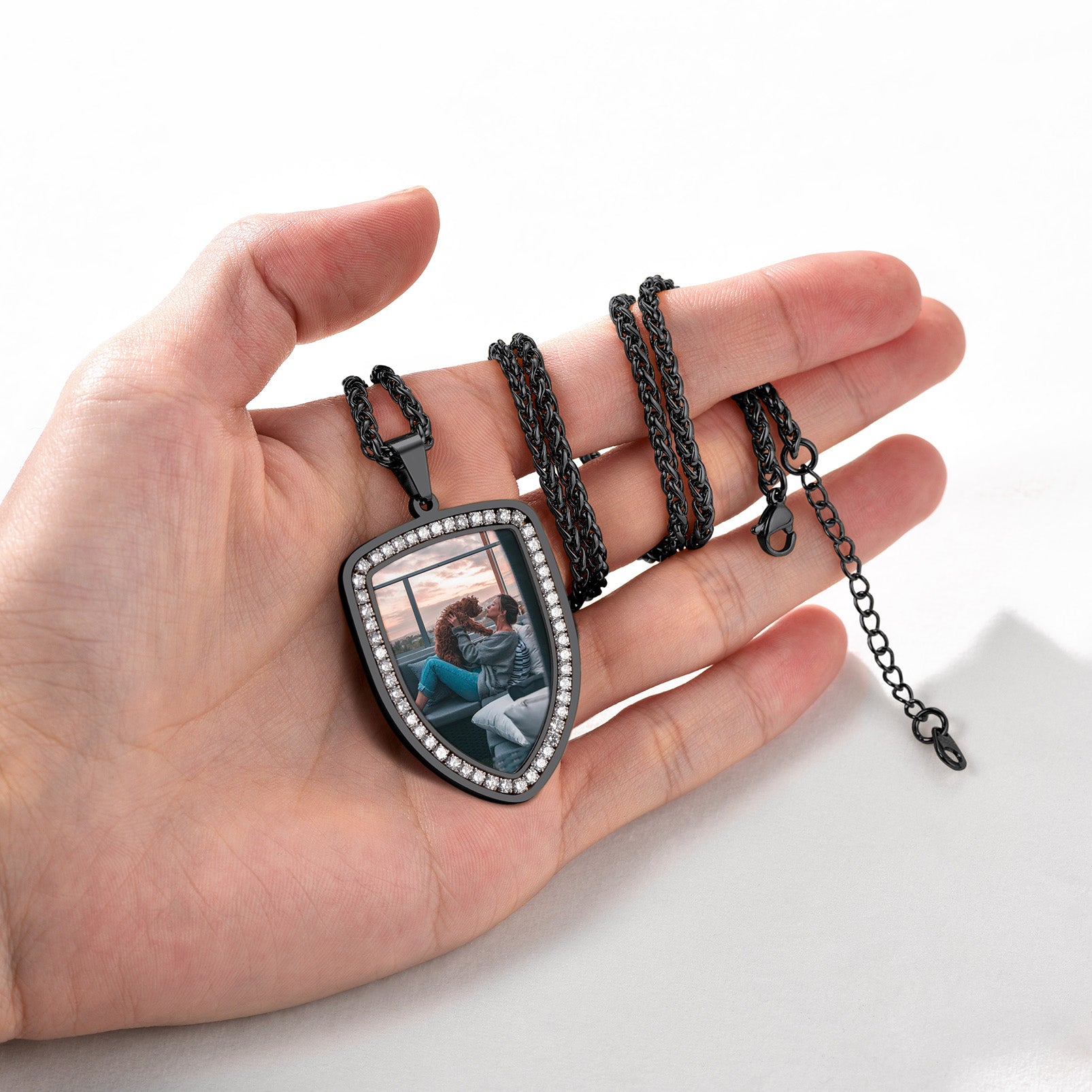 Shield picture necklace pendant with CZ, customized photo for men
