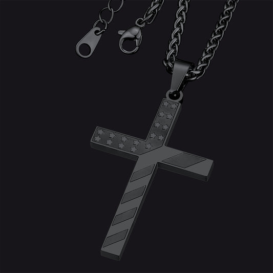 FaithHeart American Flag Patriotic Cross Pendant Necklace Religious Jewelry for Men FaithHeartimg