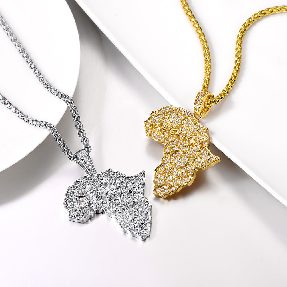 Africa Map Stainless Steel Zirconia Necklace FaithHeart Jewelry