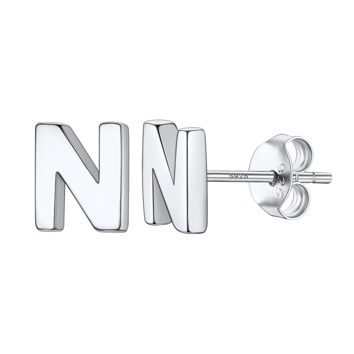 Sterling silver 'N' initial stud earrings