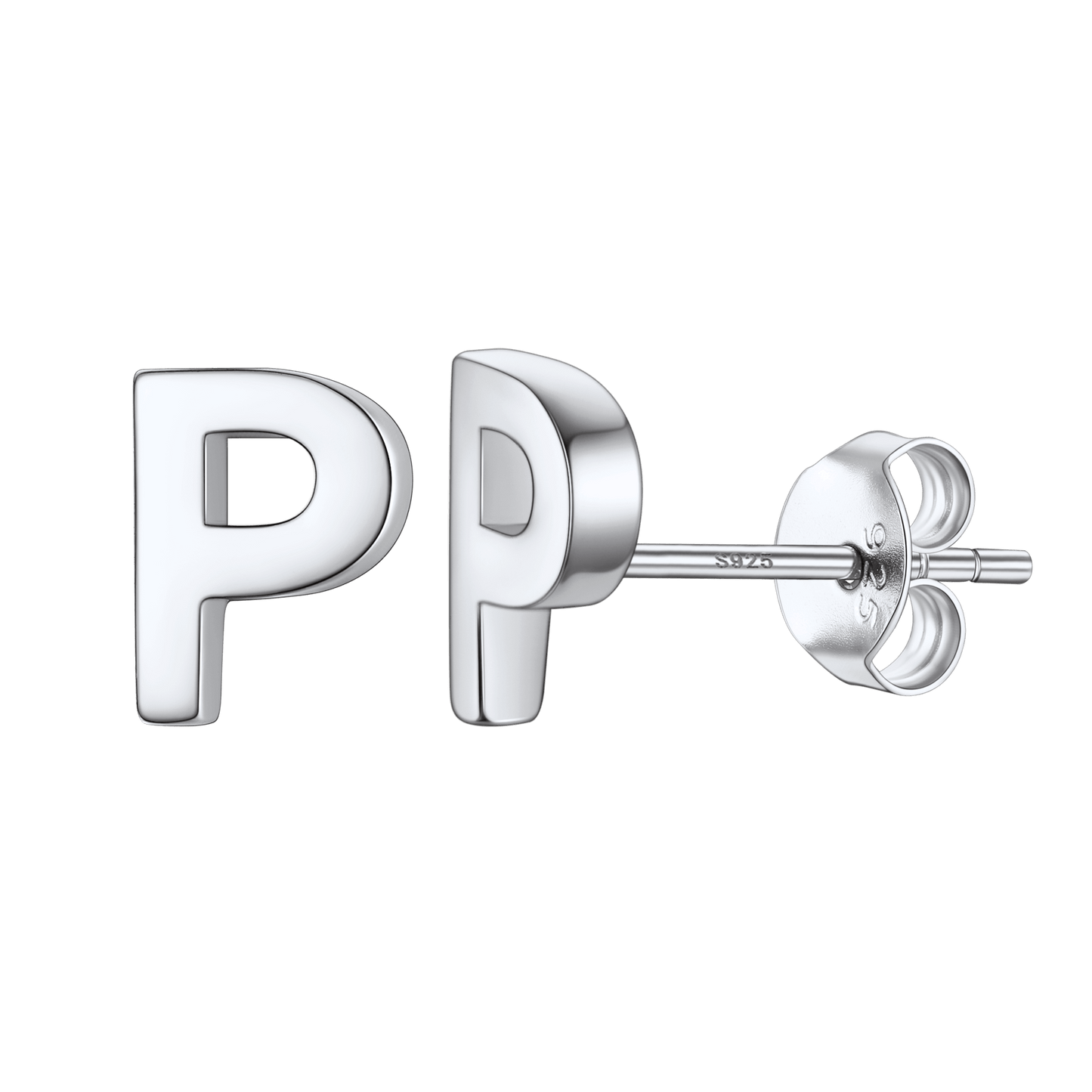 Sterling silver letter 'P' stud earring