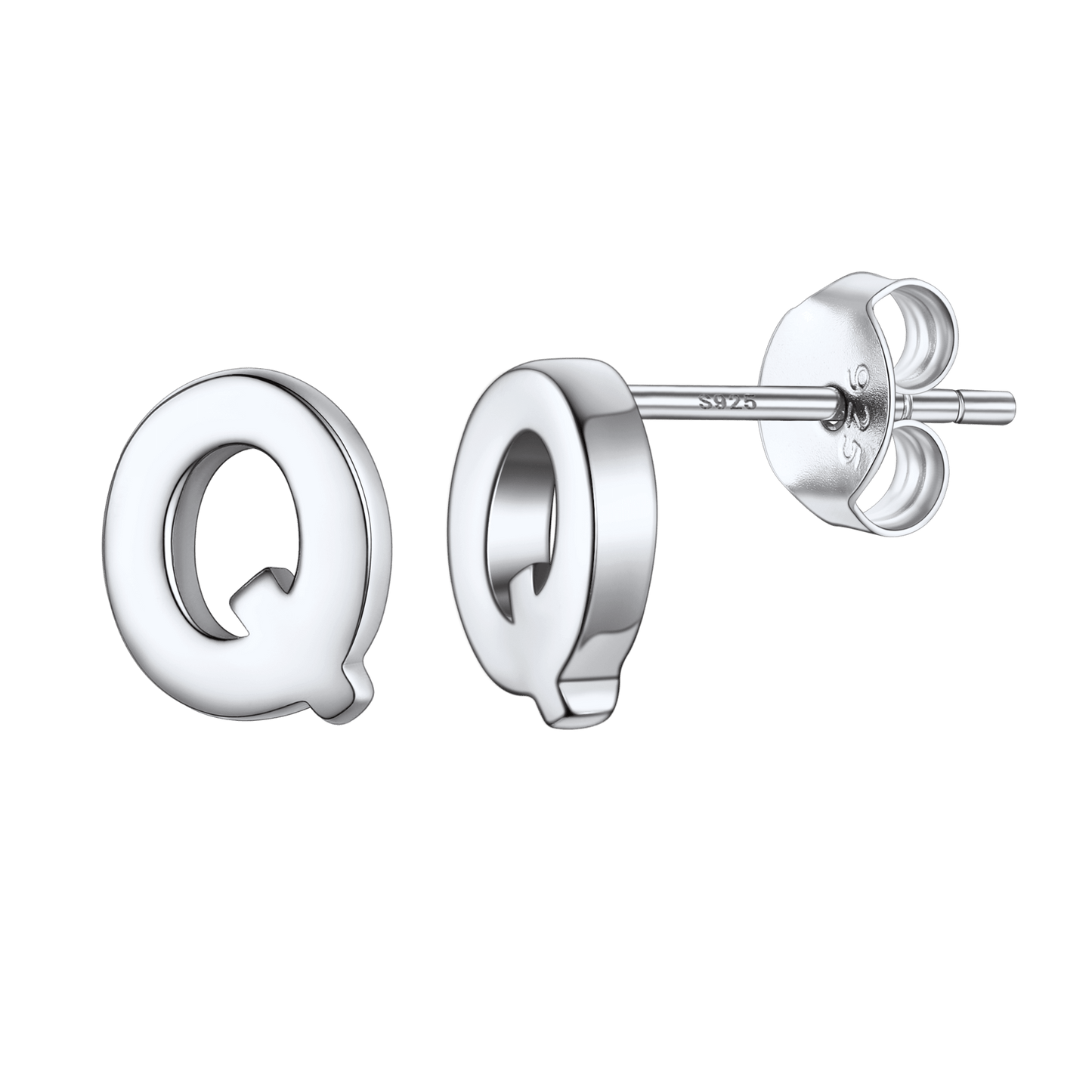 Sterling silver letter "Q" initial stud earrings