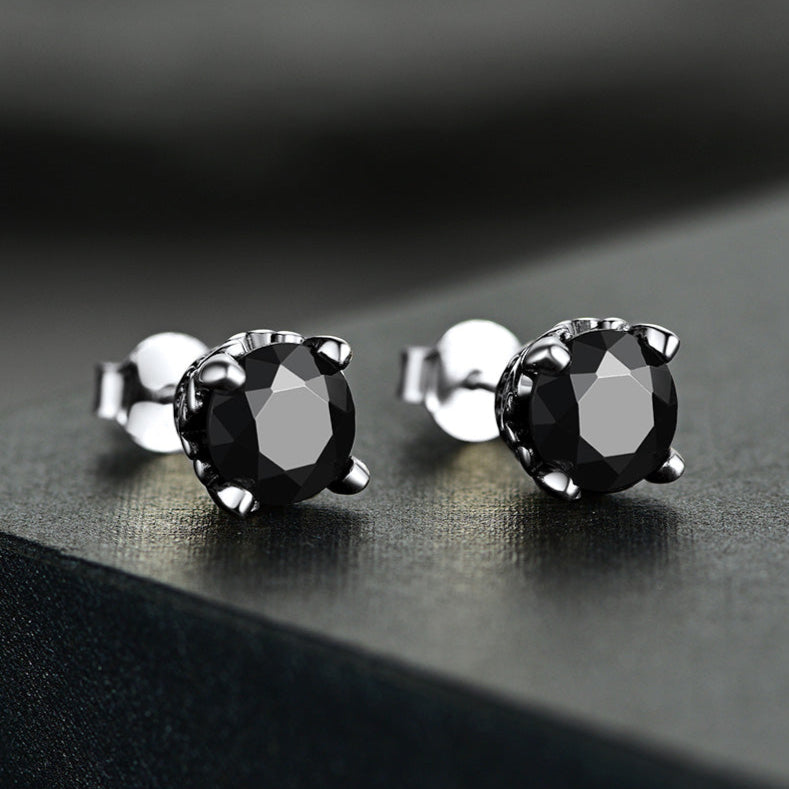 FaithHeart Sterling Silver Black Cubic Zirconia Stud Earrings For Men FaithHeart