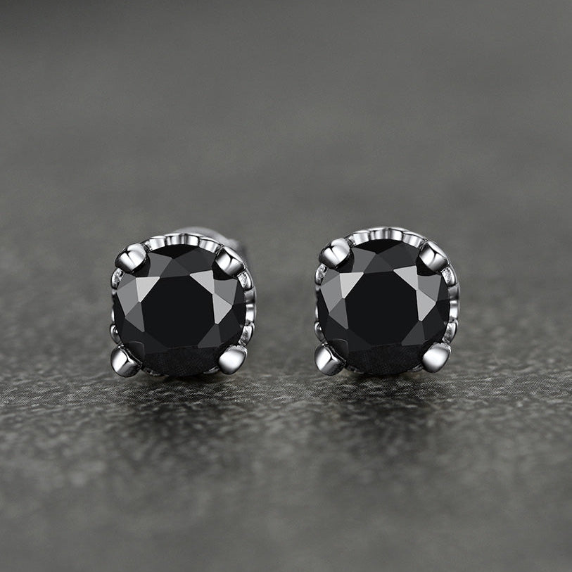 FaithHeart Sterling Silver Black Cubic Zirconia Stud Earrings For Men FaithHeart
