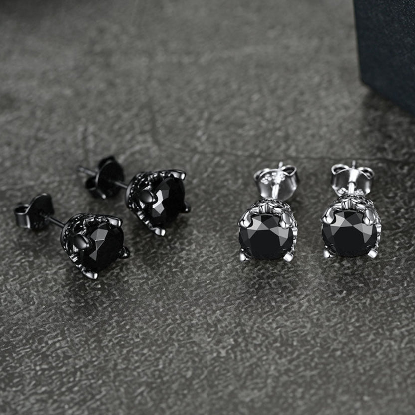 FaithHeart Sterling Silver Black Cubic Zirconia Stud Earrings For Men FaithHeart