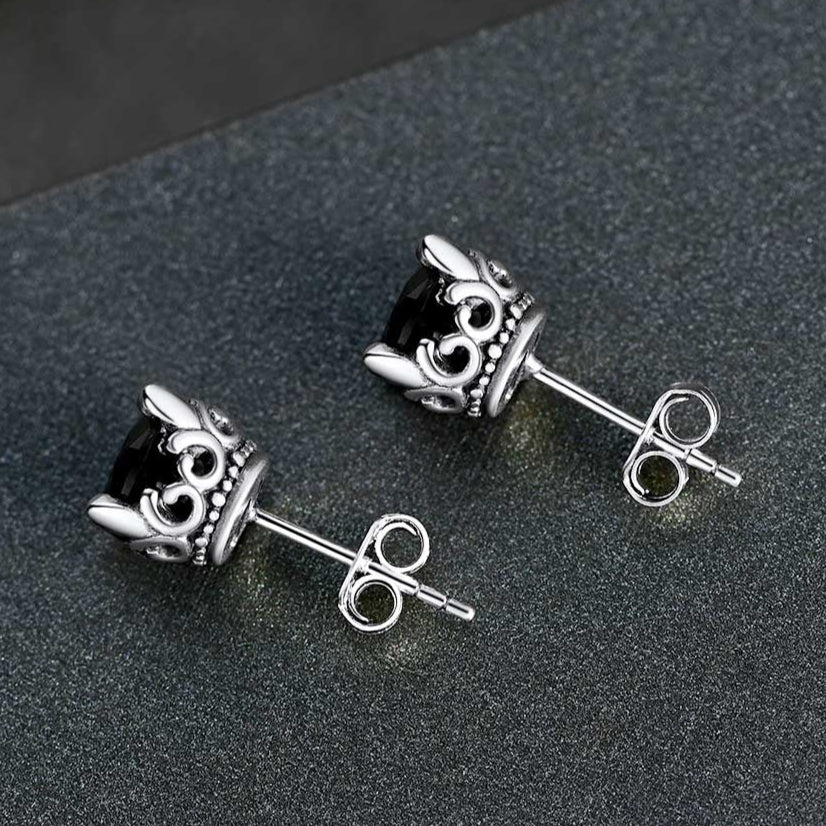 FaithHeart Sterling Silver Black Cubic Zirconia Stud Earrings For Men FaithHeart