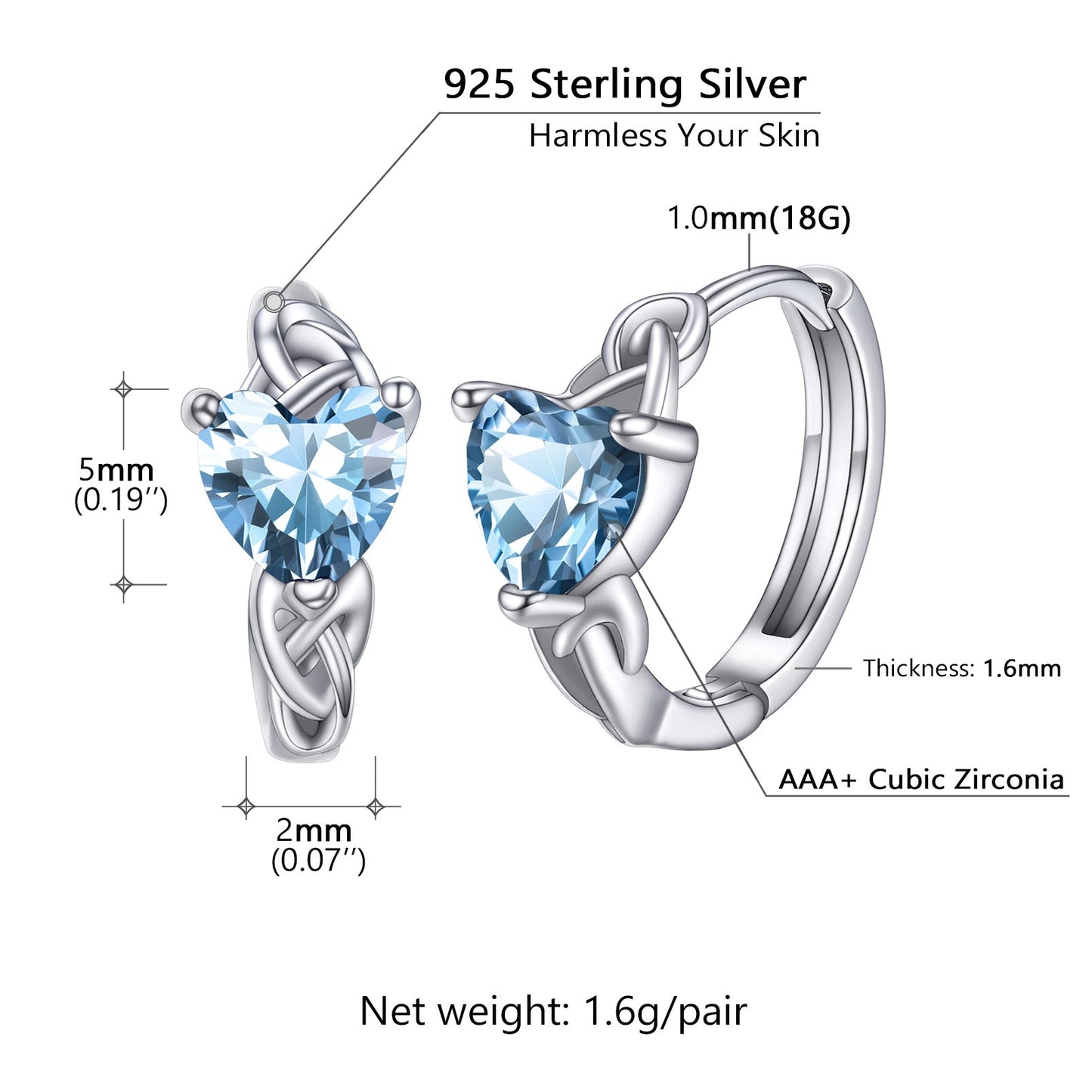 Sterling Silver Celtic Knot Birthstone Hoop Earrings For Women FaithHeart Jewelry