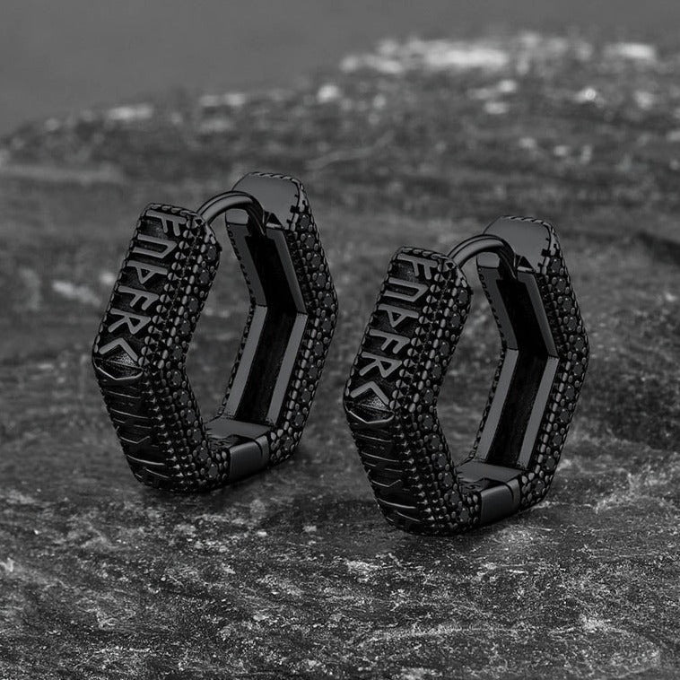 FaithHeart Viking Runes Hexagon Huggie Hoop Earrings for Men FaithHeart