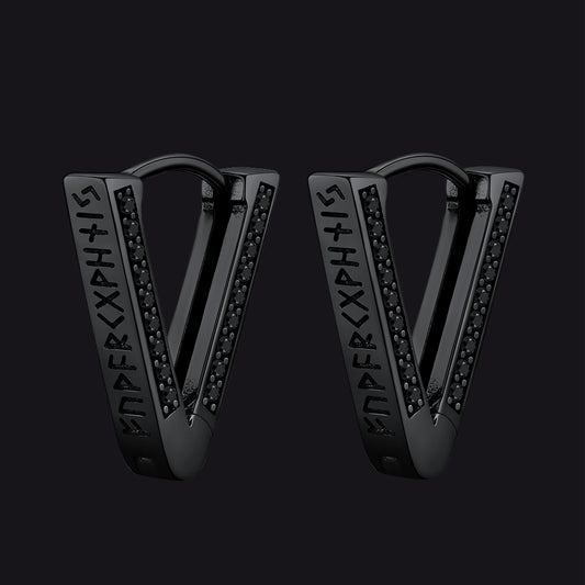 FaithHeart Sterling Silver Runes Triangle Huggie Hoop Earringsimg