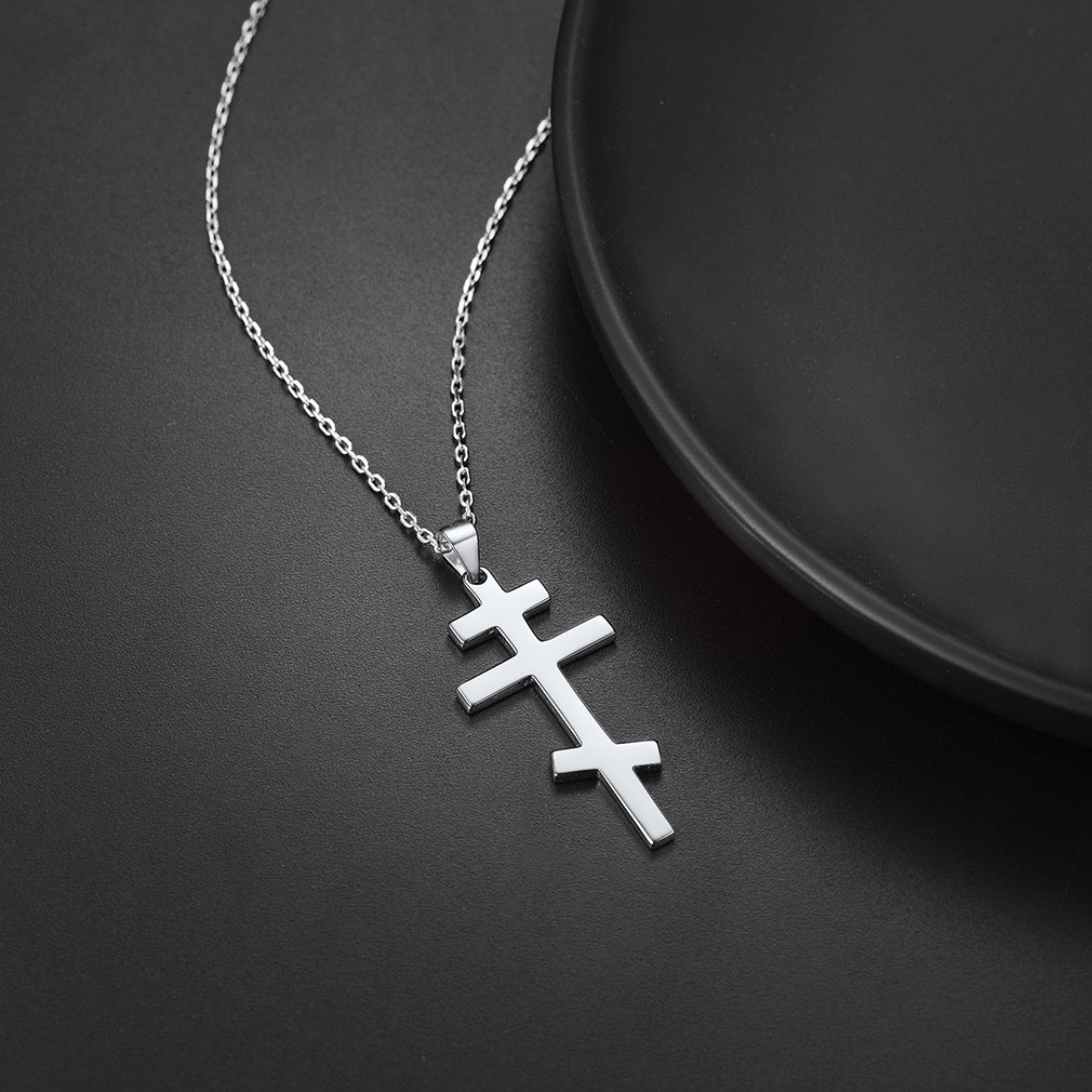 Close-up of Russian Orthodox Cross Pendant – Detailed 925 Silver Design