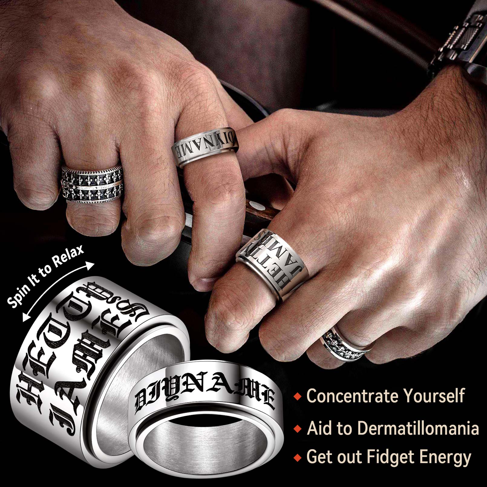Custom Fidget Spinner Anxiety Rings for Men Women, 9mm/15mm FaithHeart Jewelry