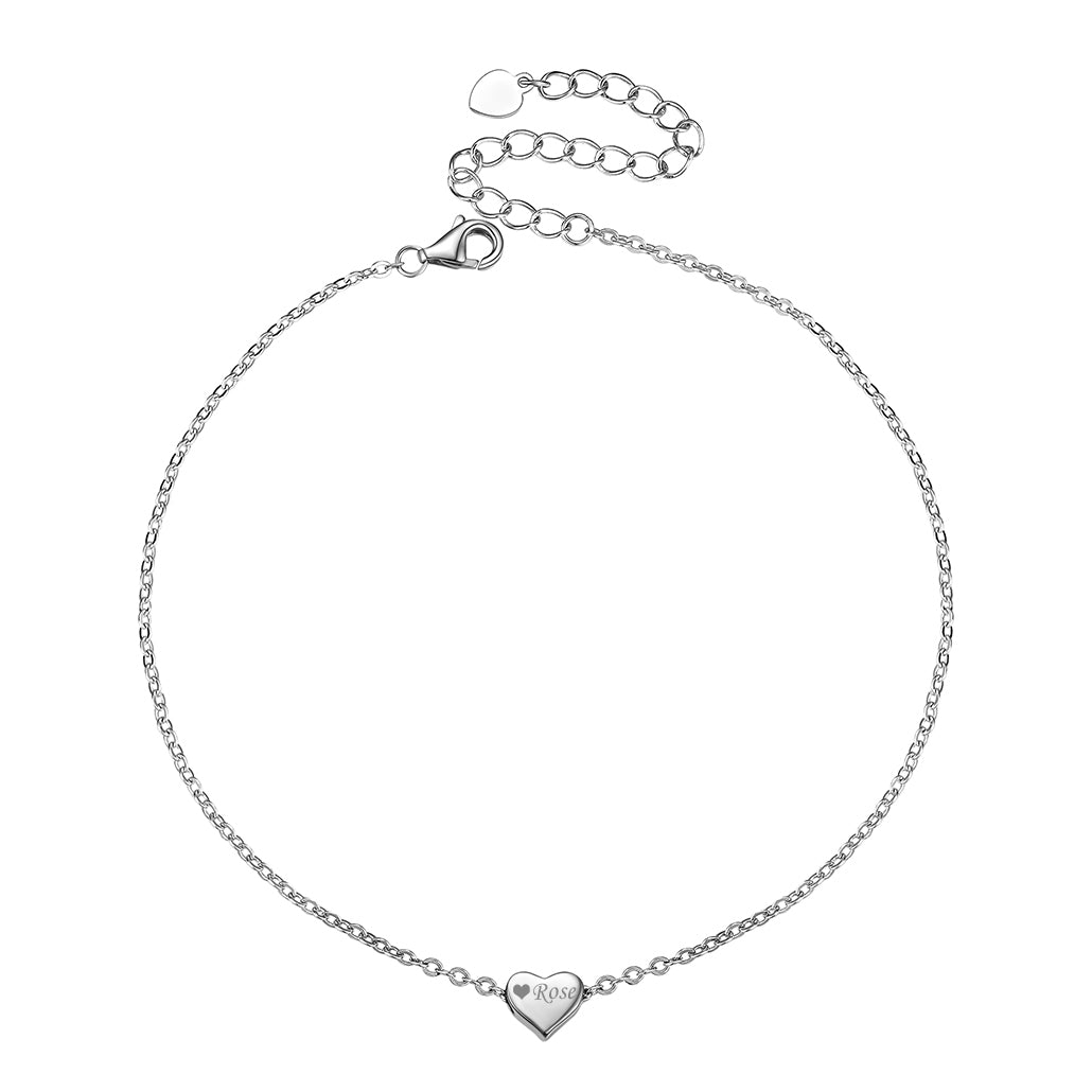 Steel Heart Anklet with Engraving Summer Accessory
