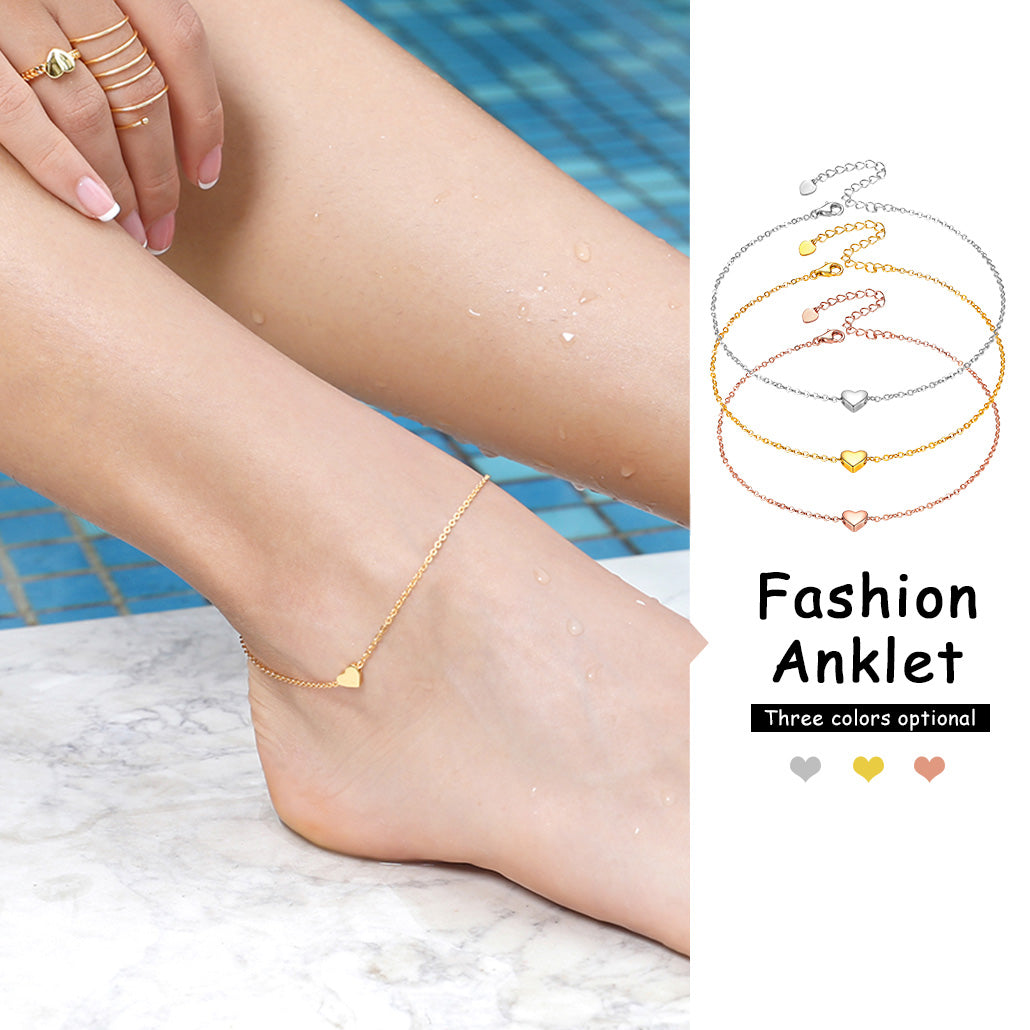 Gold Rose Gold Steel Heart Anklets Together